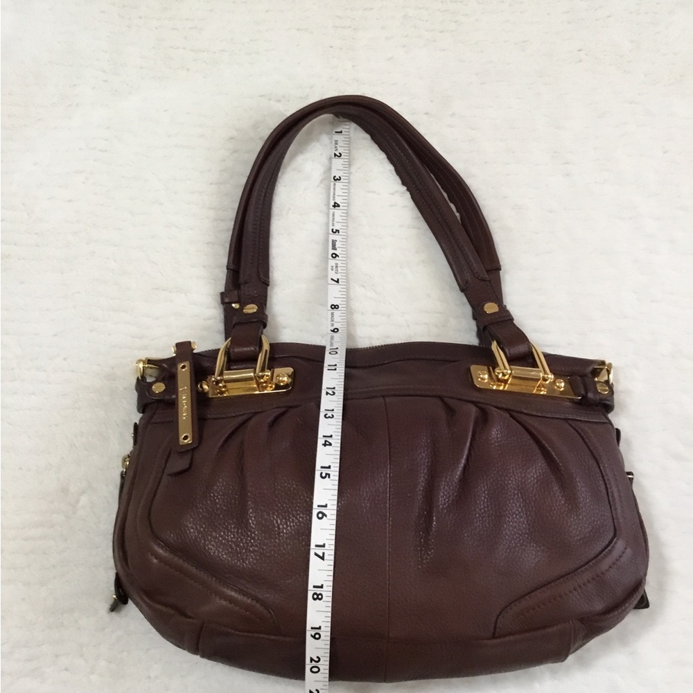 b. makowsky Chocolate Brown Leather Shoulder Bag with Gold Hardware - Picture 7 of 12